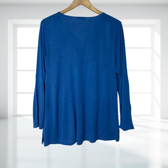 NINE WEST XXL Rayon V-Neck Tunic Top Blue Soft Subtle Fringe Detail Plus Size - Picture 4 of 10